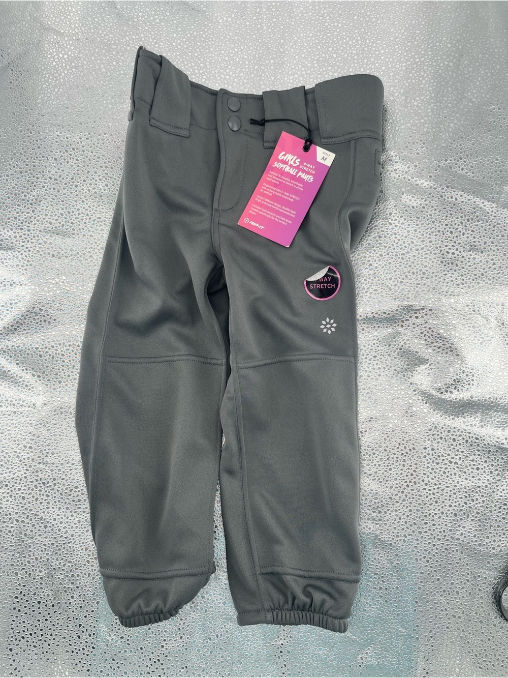 RIP-IT Girls' 4-Way Stretch Softball Pants in Charcoal, Size Medium 8/10 Y kids